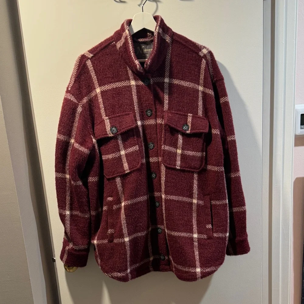 Natural Reflections Women’s Maroon Checkered Jacket - Picture 1 of 3